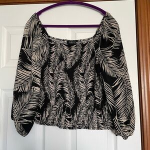 Belldini Black and Cream Palm-Print Blouse